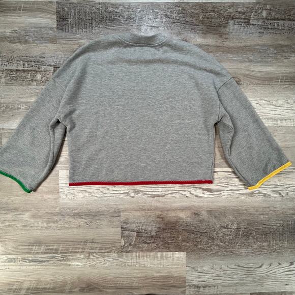 Benetton x DRIFT Cropped Sweatshirt Graphic Face Print Colorblock Trim XS - Picture 5 of 8